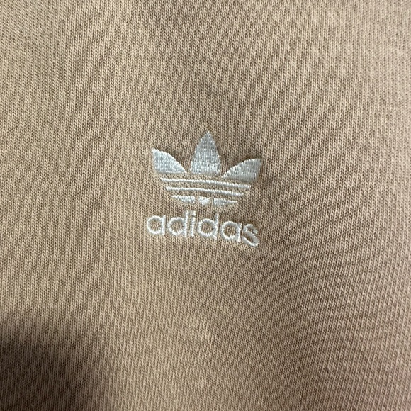 Adidas Women’s Tan Beige Embroidered Logo Cropped Crewneck Sweatshirt Size L - Picture 5 of 9